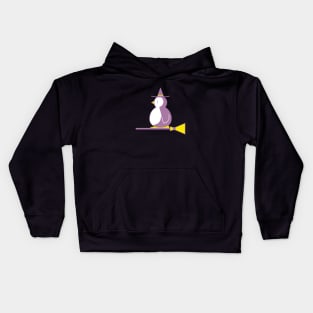 Witch Penguin Riding a Broom Vector Illustration Kids Hoodie